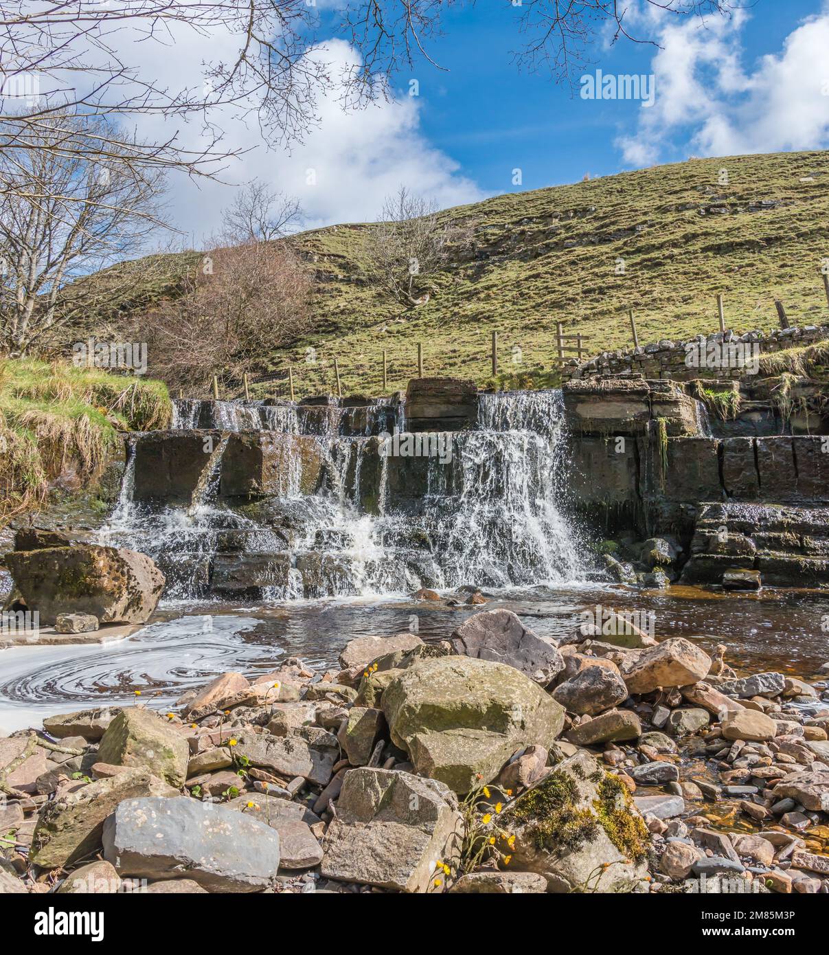 An un-named small waterfall on Ettersgill Beck, Teesdale. Stock Photo