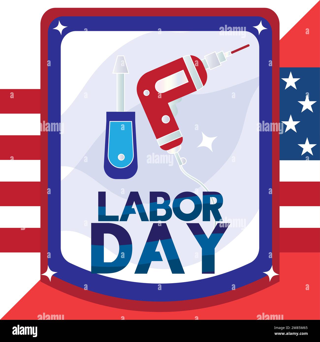 Colored labor day poster with shield label and construction tools Vector Stock Vector