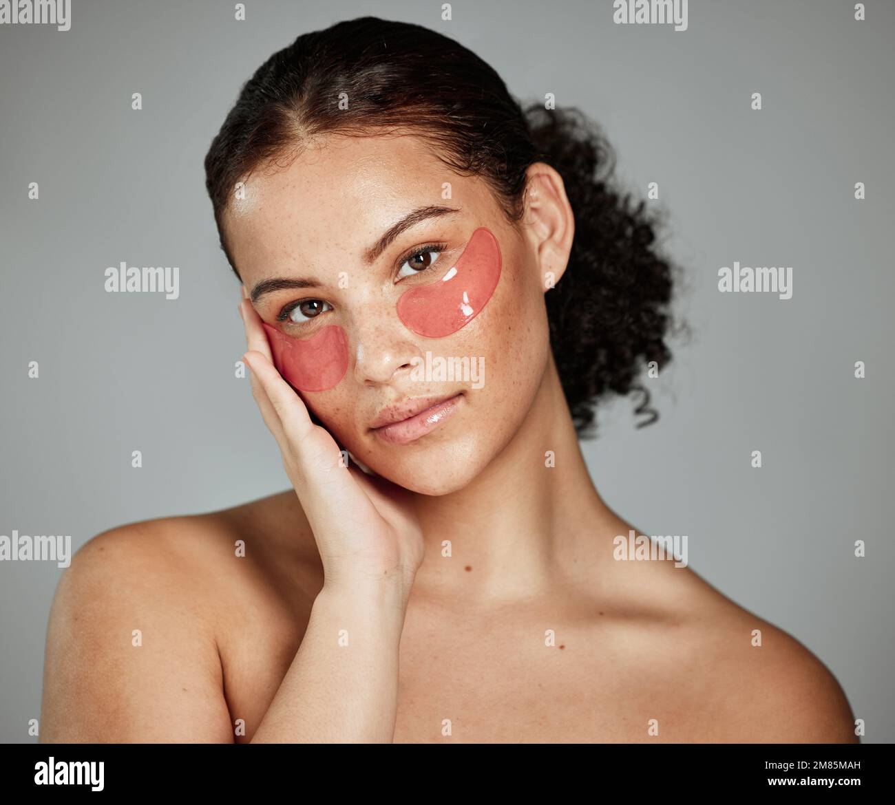 Eye mask skincare, woman beauty and portrait of a model with