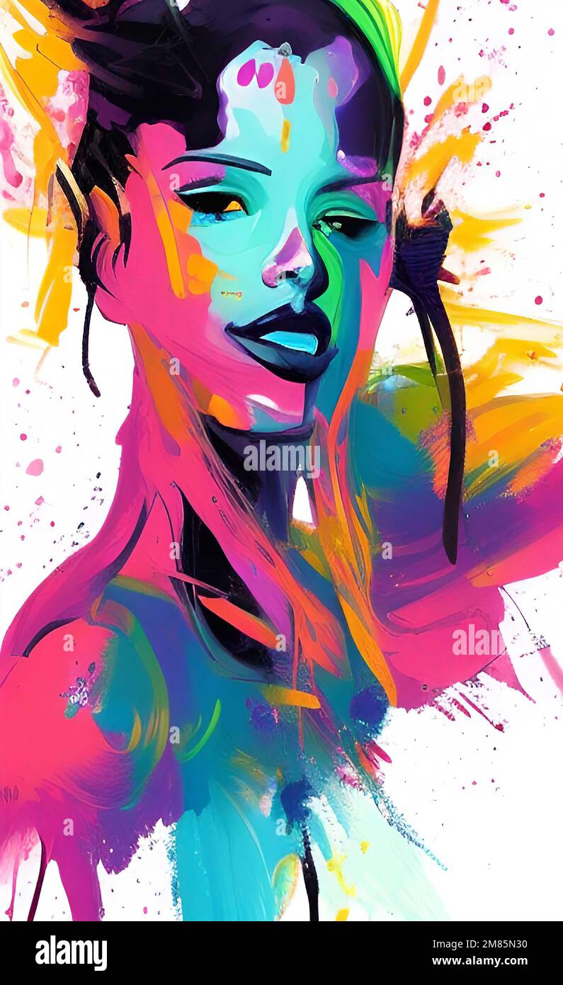 Painting art girl, girl portrait art, abstract girl, colorful artistic