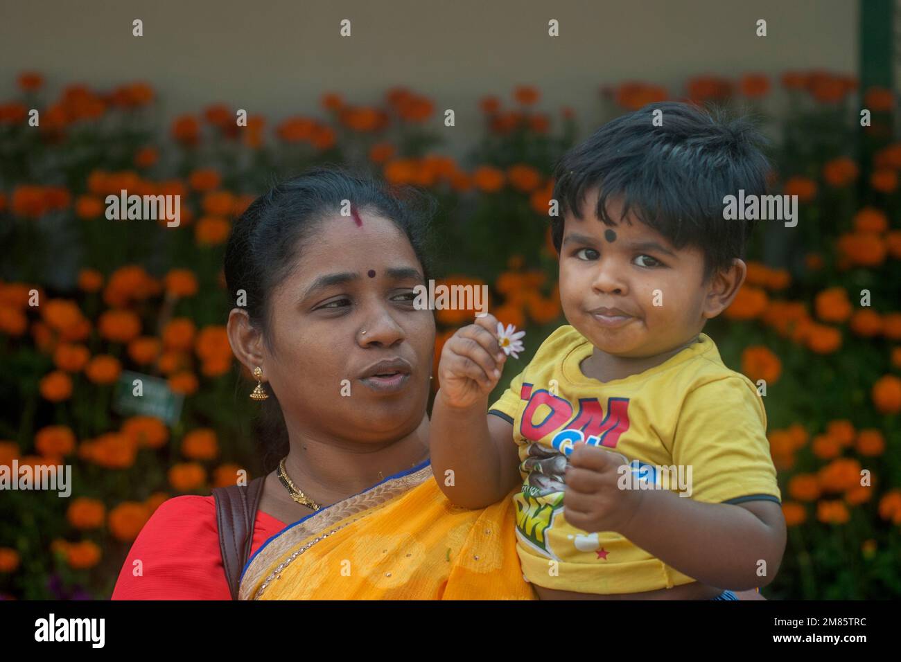 Indian Mom and Son Stock Photo - Alamy