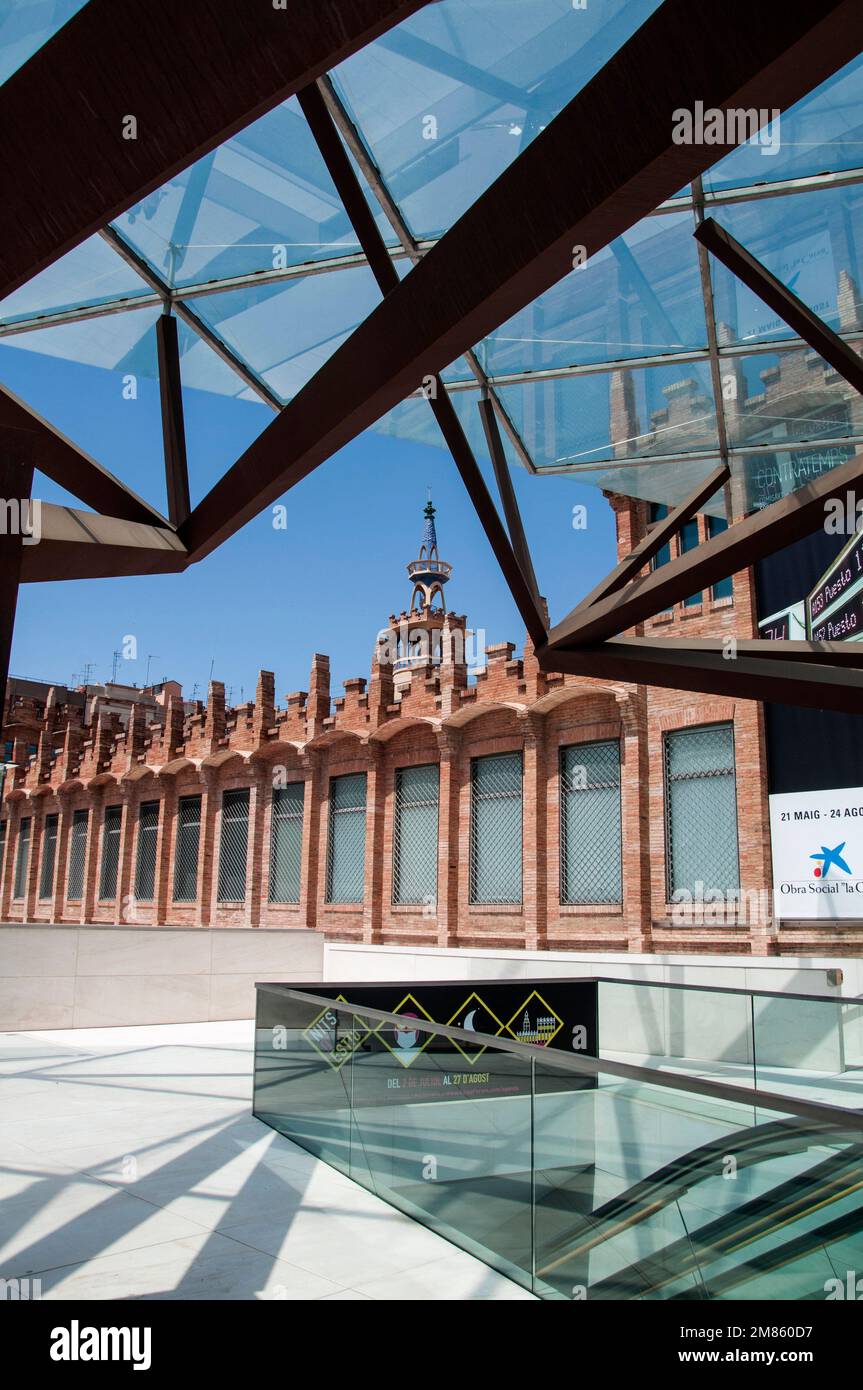 New museum Caixaforum Barcelona, ancient Casaramona factory by Puig i Cadafalch and the new access designed by Arata Isozaki Barcelona, Spain Stock Photo