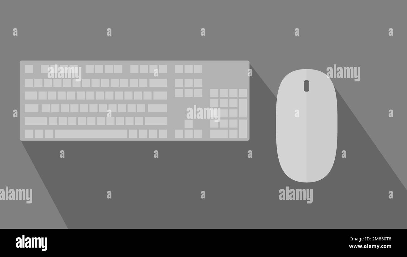 A vector of the flat keyboard and the mouse of a computer in gray tones