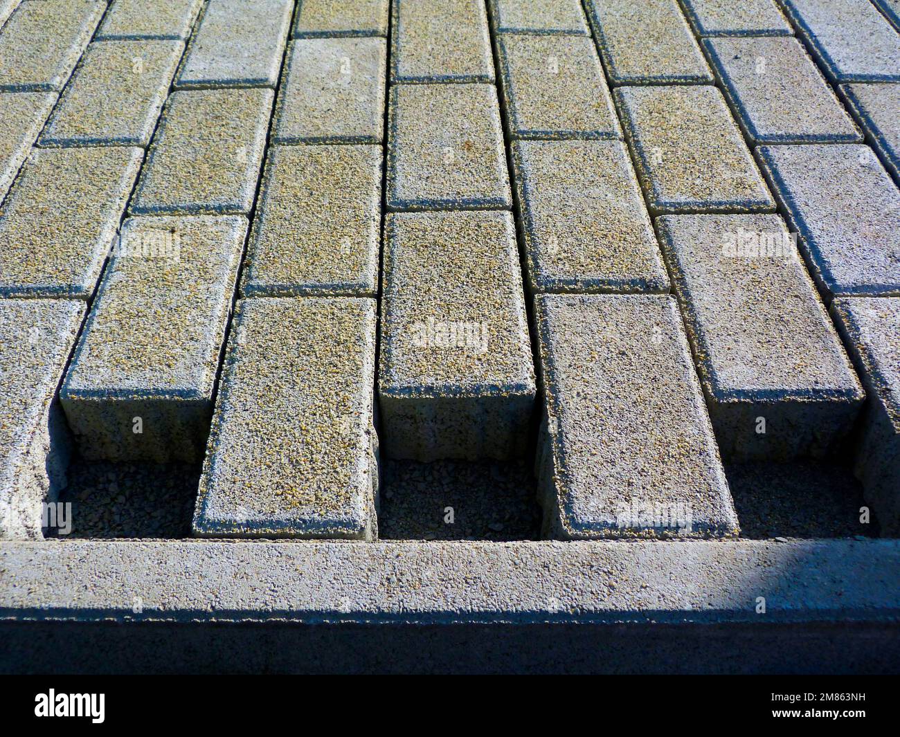 interlocking concrete sidewalk pavement closeup detail. concrete brick