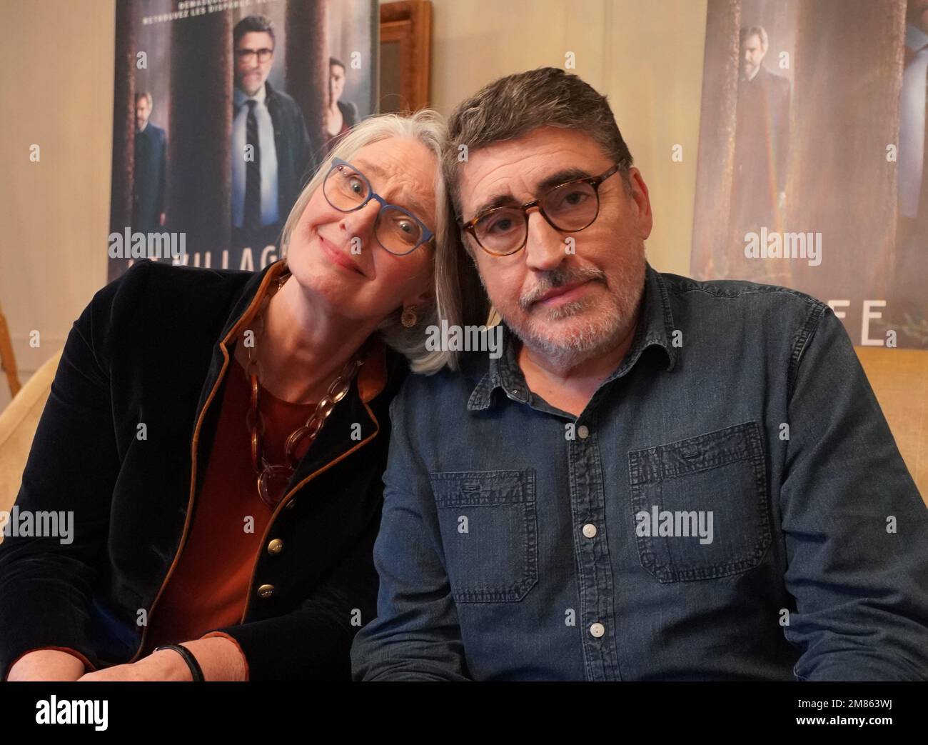 Author Louise Penny and actor Alfred Molina promoting their new TV series Three Pines. Stock Photo