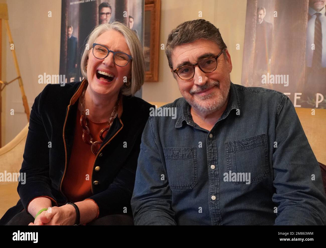 Author Louise Penny and actor Alfred Molina promoting their new TV series Three Pines. Stock Photo