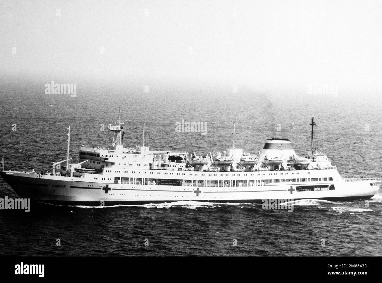 A port view of the Soviet Ob class hospital ship YENISEY underway ...