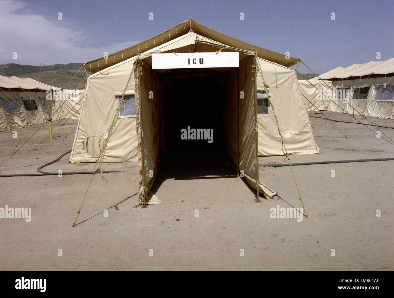 A temper tent erected to be used as an intensive care ward at the field medical school. Base: Marine Corps Base Camp Pendleton State: California (CA) Country: United States Of America (USA) Stock Photo