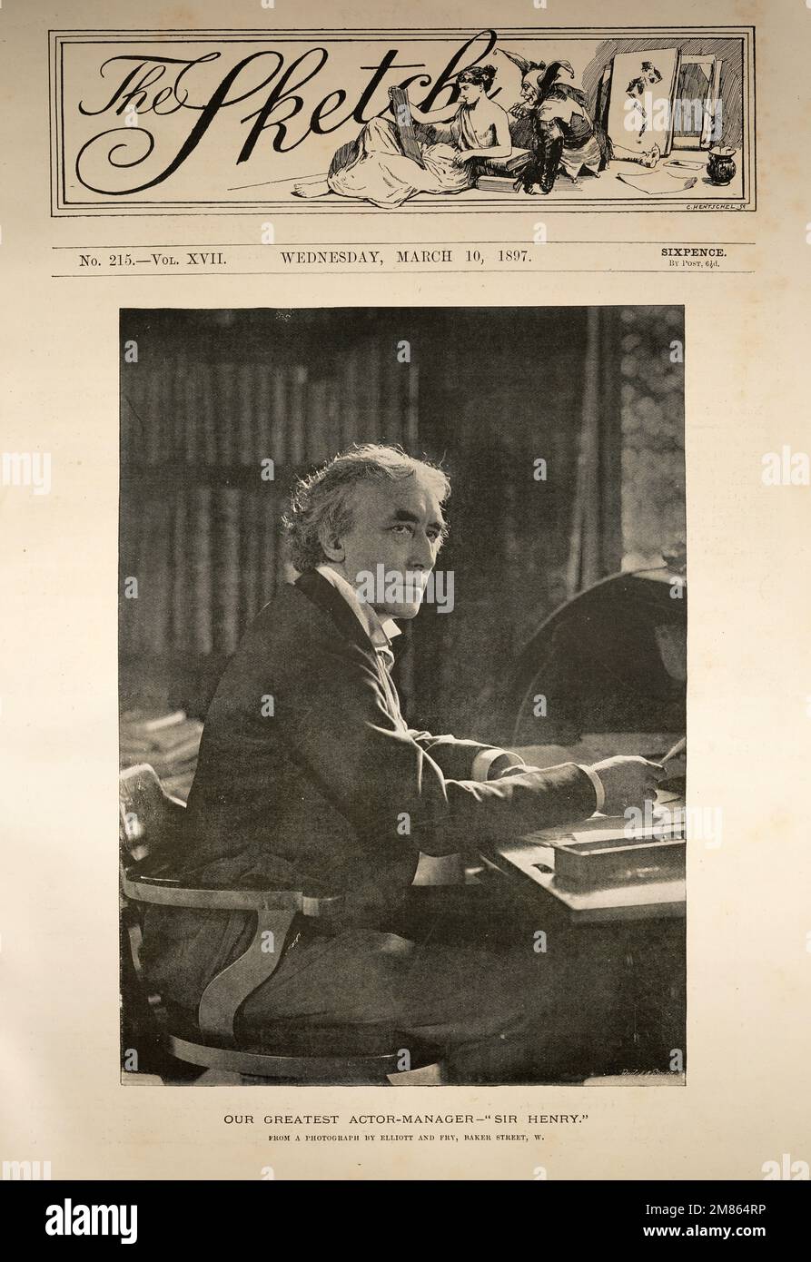 Vintage photograph of Actor Manager Sir Henry Irving an English stage actor in the Victorian era, 1897 The Sketch Stock Photo