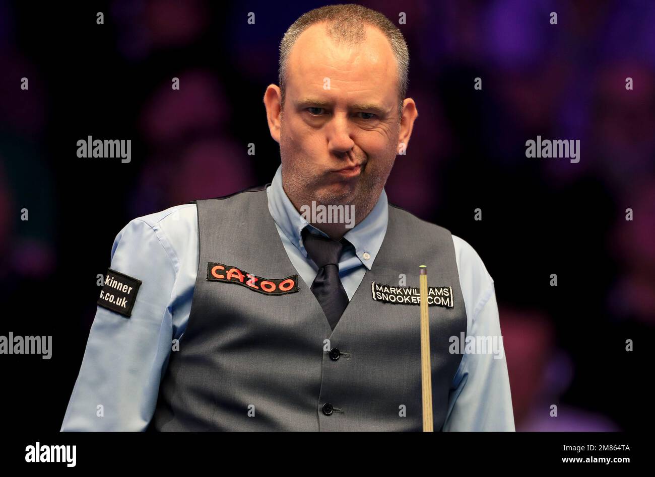 Mark Williams reacts during his match against Ronnie O'Sullivan on day