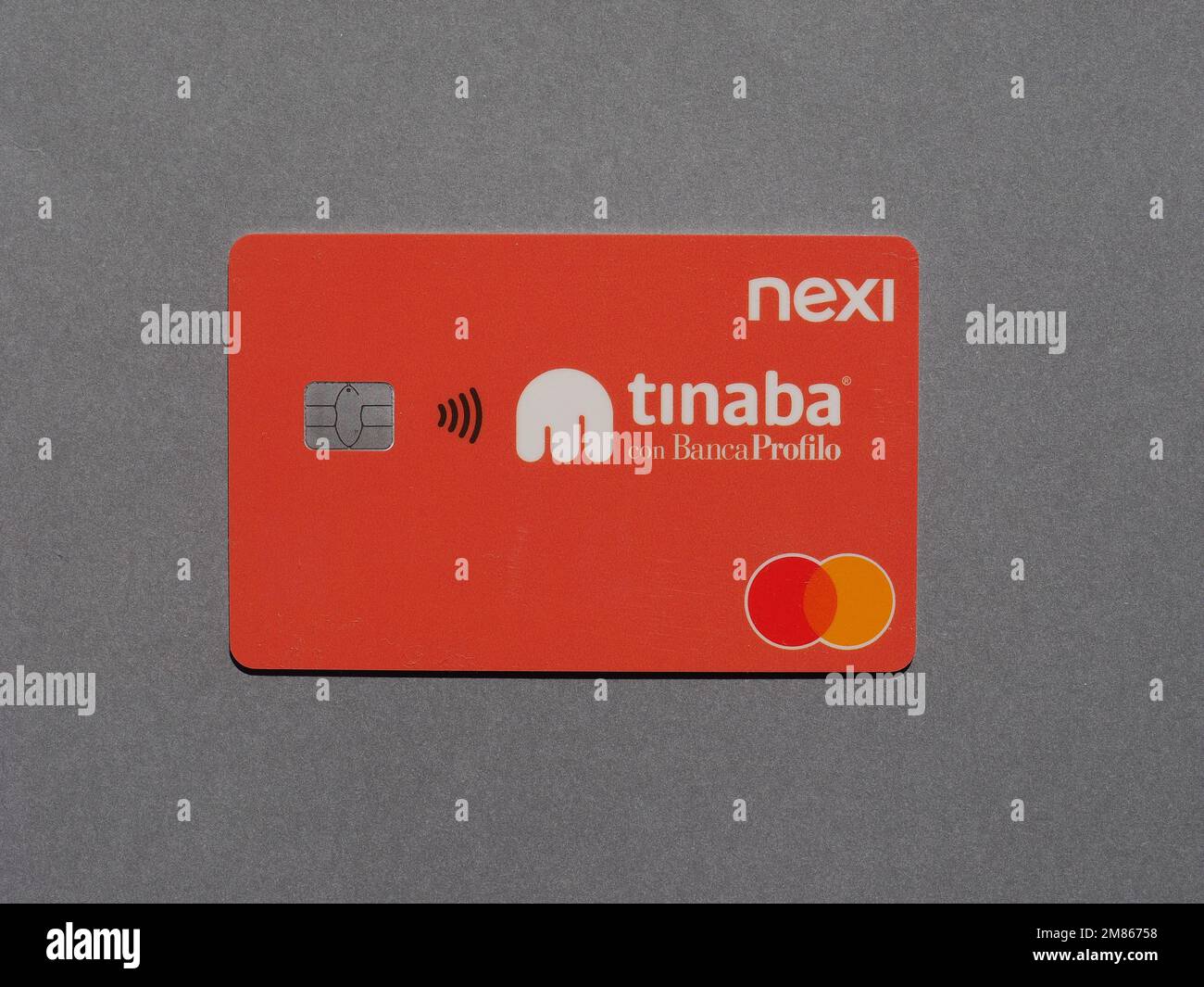 MILAN, ITALY - CIRCA SEPTEMBER 2022: Tinaba Nexi prepaid card by Banca Profilo bank Stock Photo