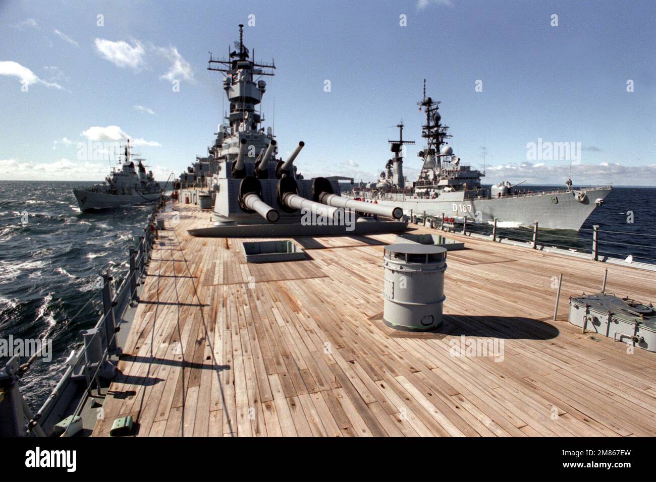 The battleship USS IOWA (BB-61) refuels the German destroyer FGS ROMMEL ...