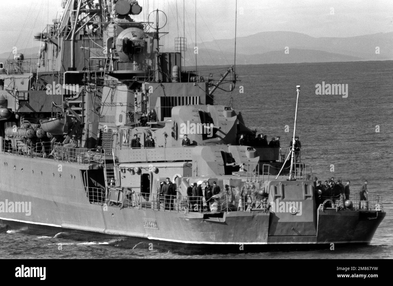 A port quarter view of the Soviet Krivak I class frigate DRUZHNYY