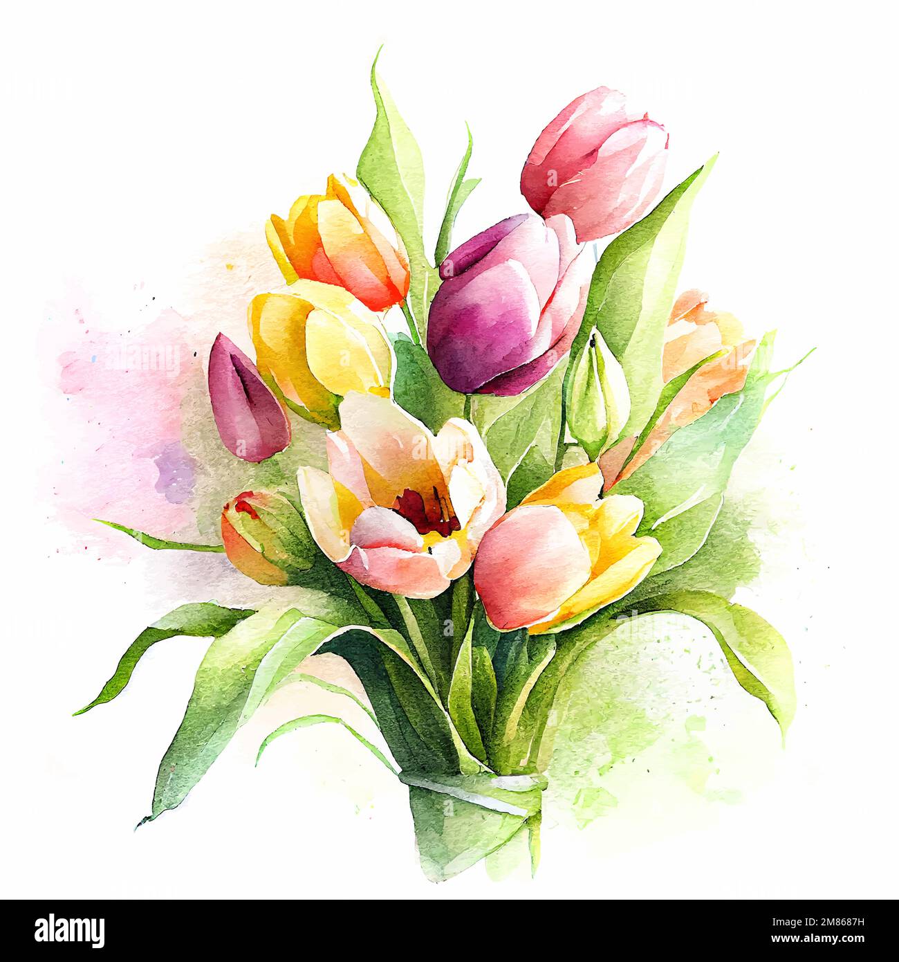 Cute watercolor tulip spring flowers bouquet Stock Vector Image & Art ...
