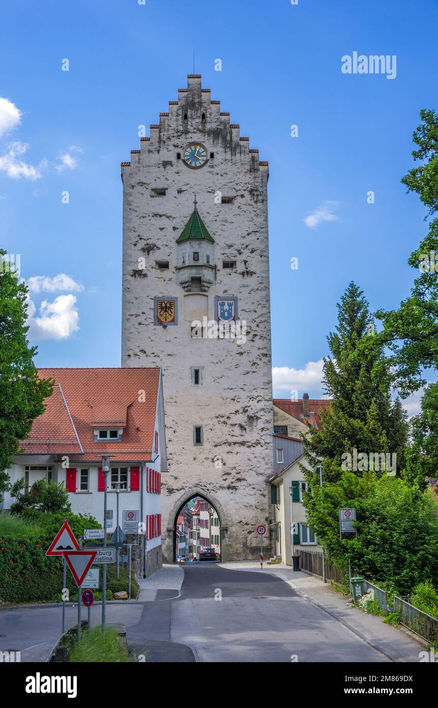 Ravensburg, Baden-Wurttemberg, Upper Swabia, Germany - view of the medieval Upper Gate (Obertor) being part of the historical town fortification. Stock Photo