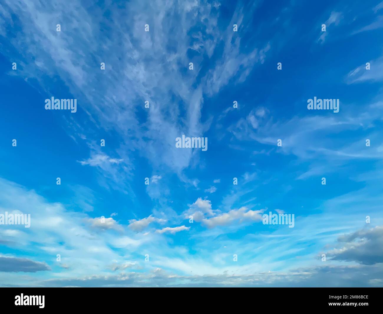 Background with blue sky and white clouds. Stock Photo