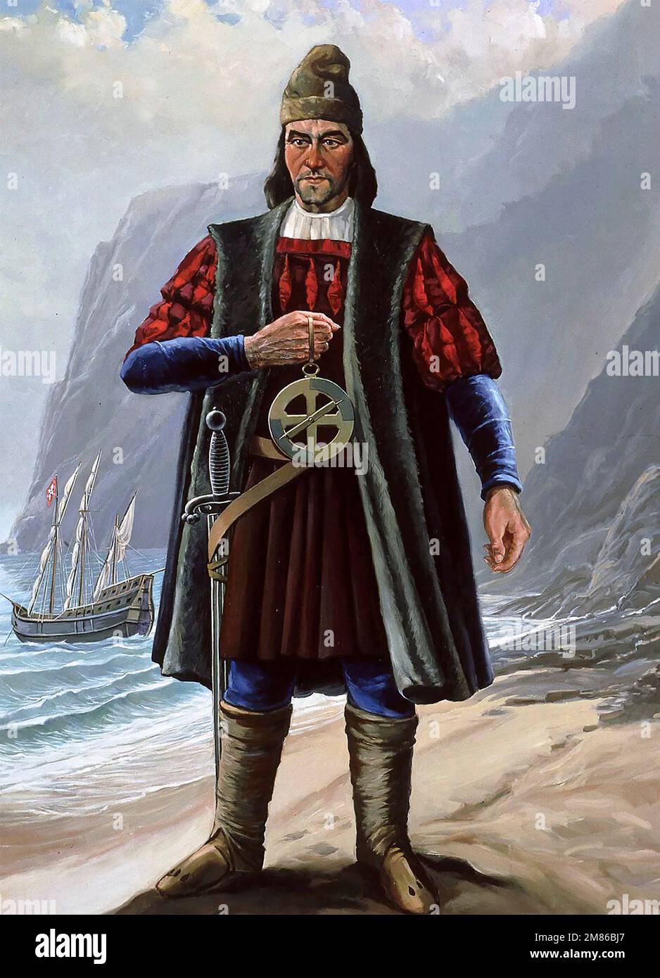 Bartolomeu Dias. Portrait of the Portuguese explorer and mariner, Bartolomeu Dias (c. 1450-1500). Dias was the first person to sail around the southern tip of Africa in 1488. Stock Photo