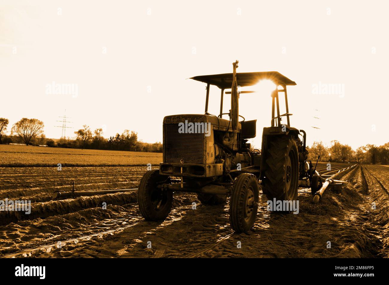 old tractor in a field Stock Photo - Alamy