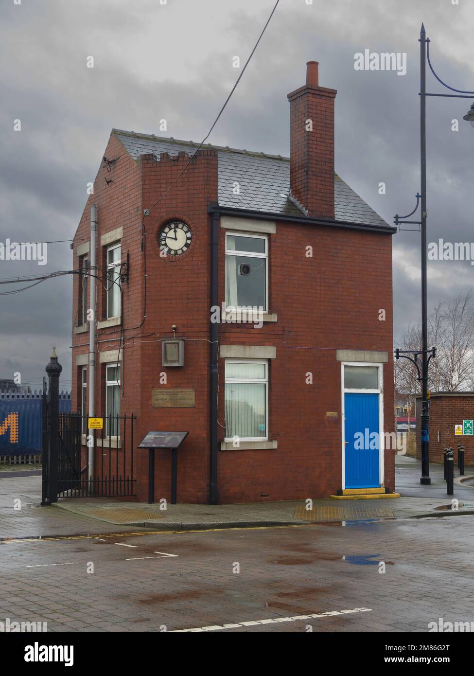 The Bridge Masters Office or cottage adjacent to the Transporter Bridge on the South Bank of the river in Central Middlesbrough Stock Photo