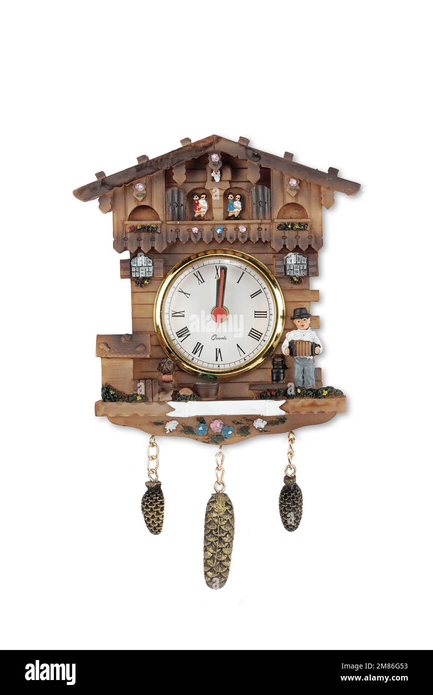 Cuckoo clock isolated on white. Gift ideas for Christmas, Easter