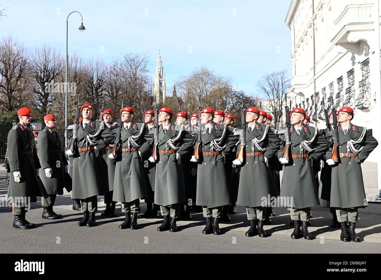 Vienna, Austria. 12th Jan, 2023. Official visit of the Prime Minister of the Republic of Kosovo. Picture shows the honor guard Stock Photo