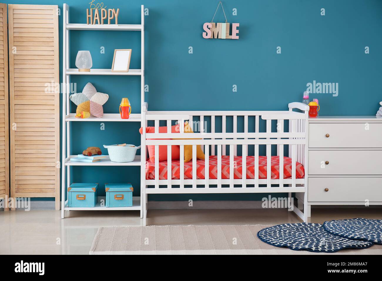 Stylish interior of children's room with baby bed Stock Photo Alamy