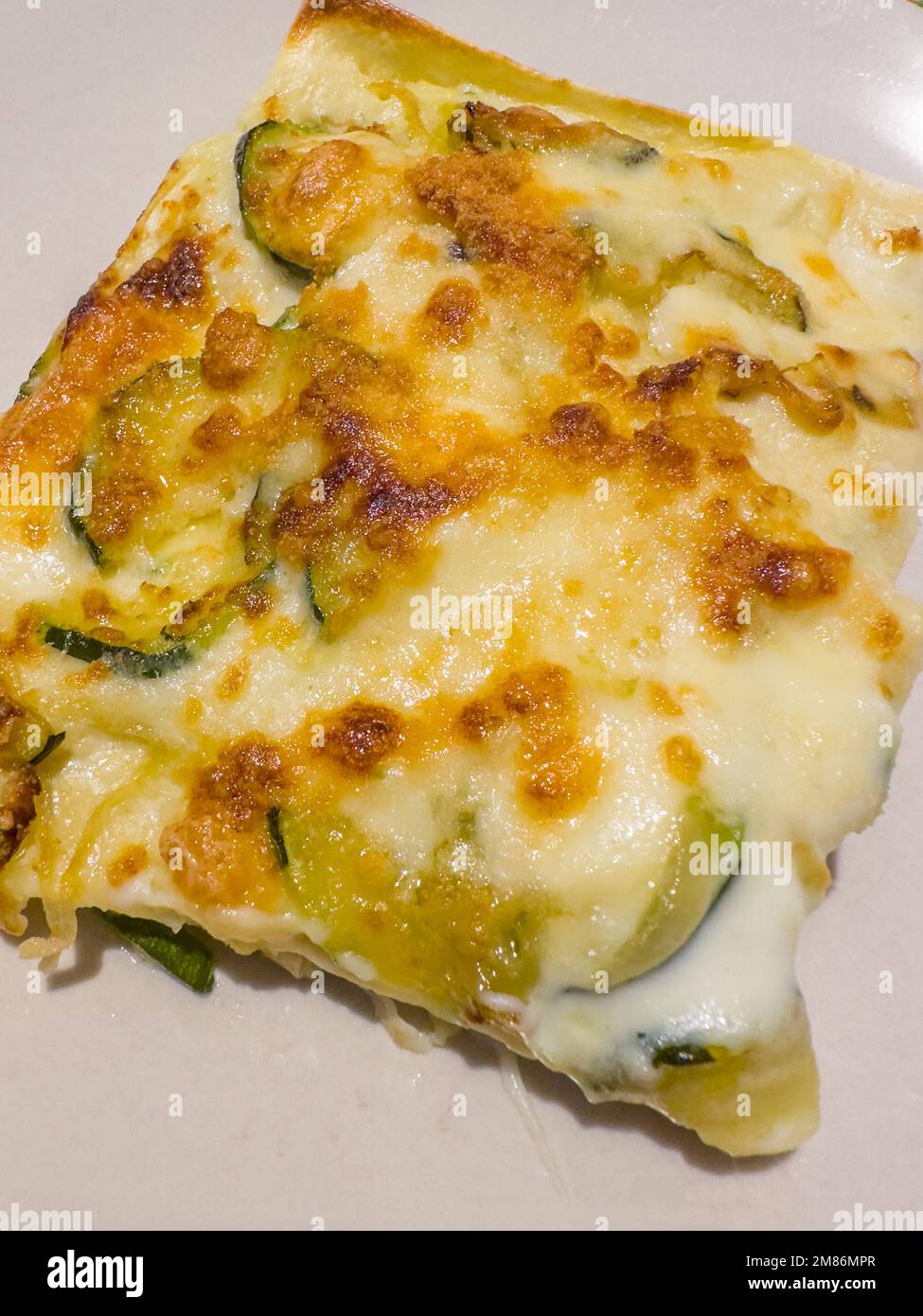 a yummy plate of home made vegeterian Lasagne Stock Photo
