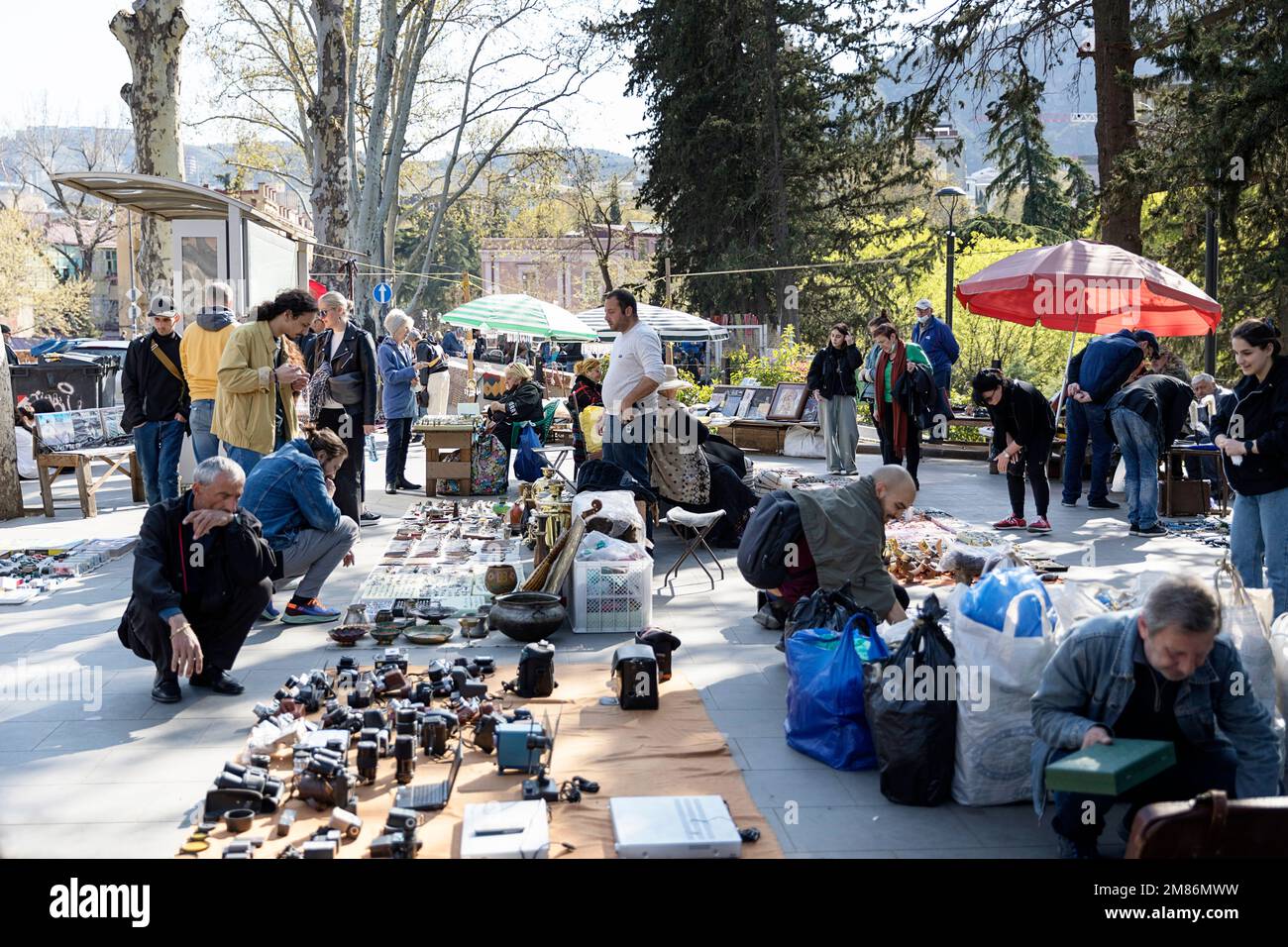Locals exploring open air flea market, Dry Bridge Market with interesting vintage things and