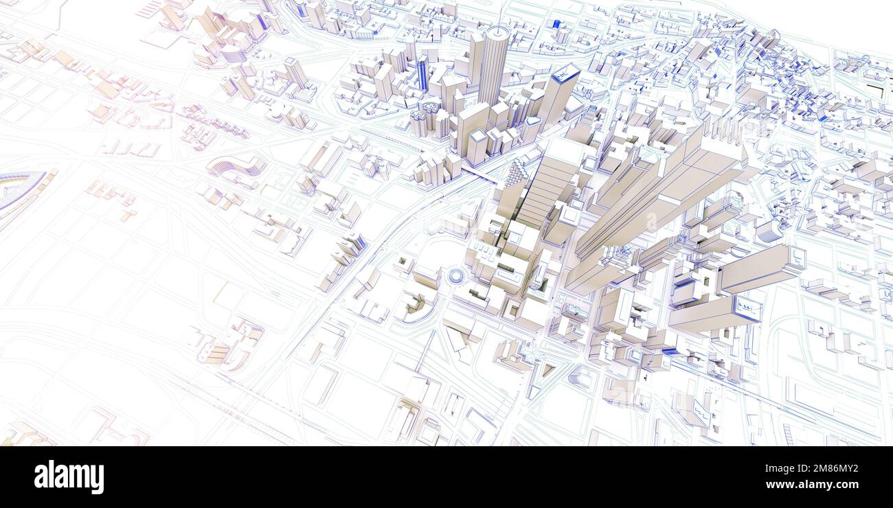 white low poly modern downtown above view. 3d rendering Stock Photo - Alamy
