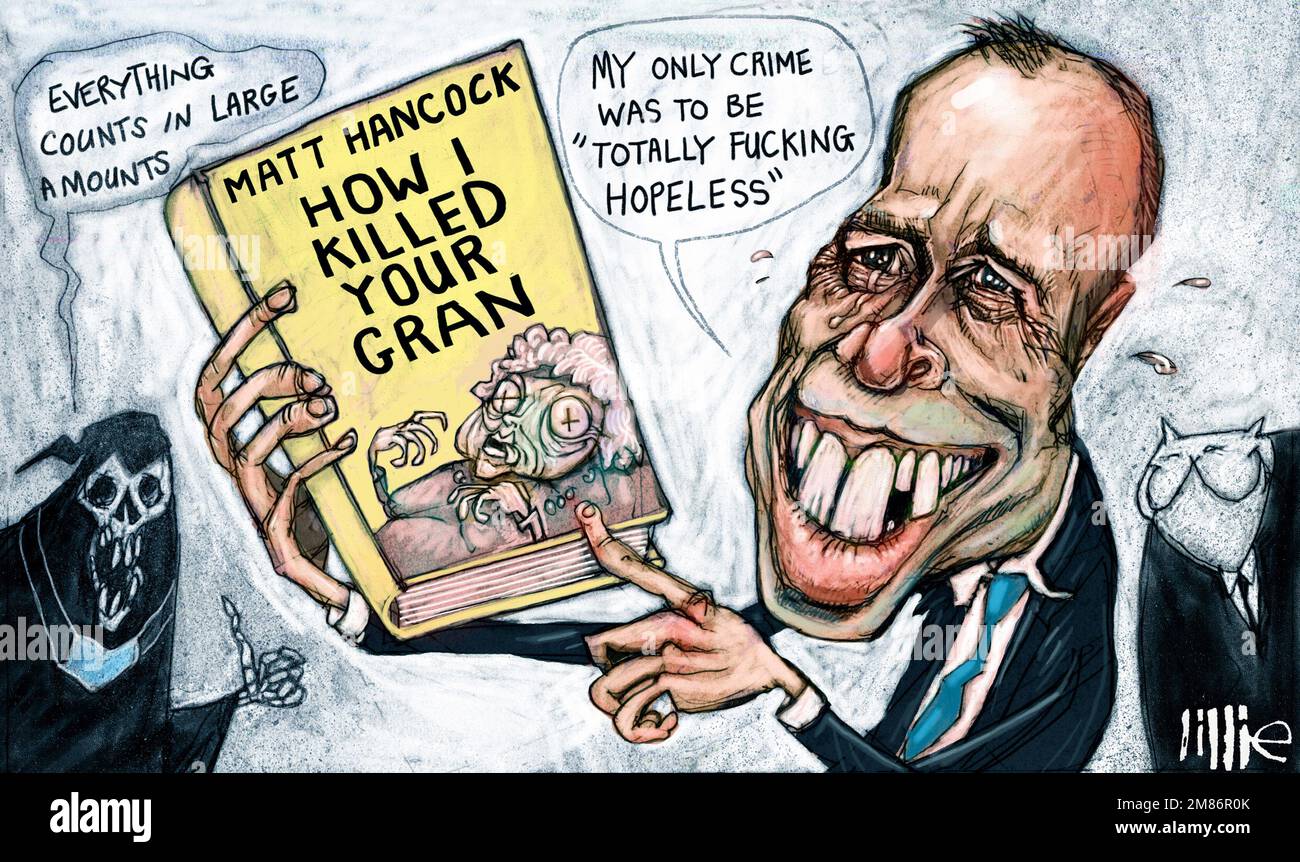 Satire style caricature showing Tory MP & ex- Secretary of State for Health & Social Care, Matt Hancock. Quote paraphrases Boris Johnson Covid inquiry Stock Photo