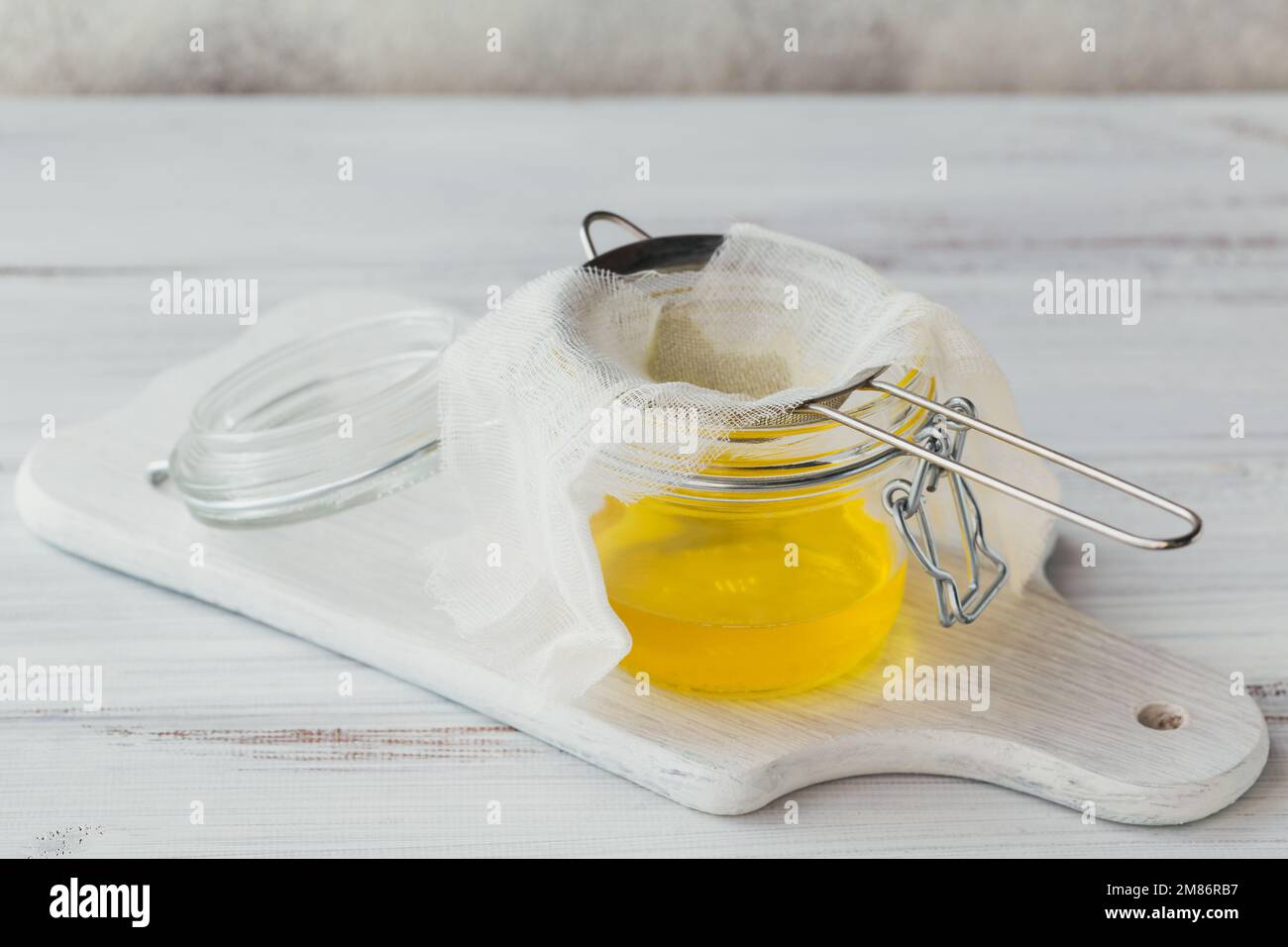 Preparation of Ghee or a clarified butter. Healthy fat diet concept