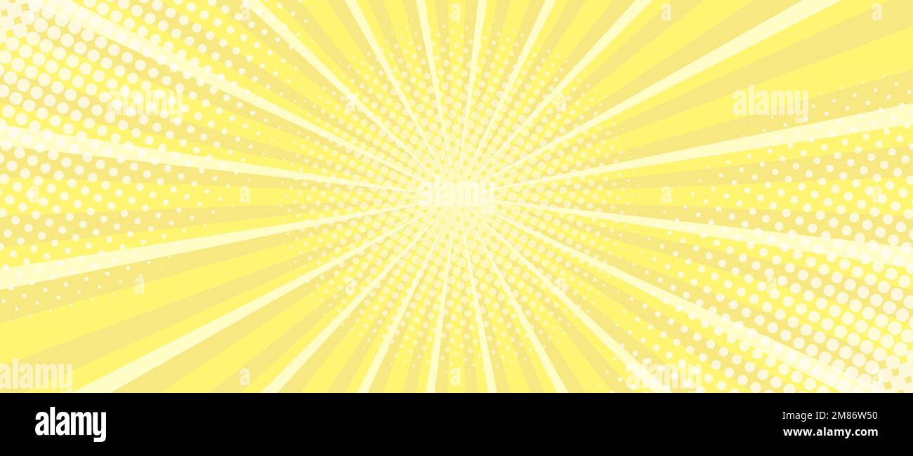 Vibrant Yellow Sunburst Background. Comic halftone style Radial geometric Vector Illustration Stock Vector