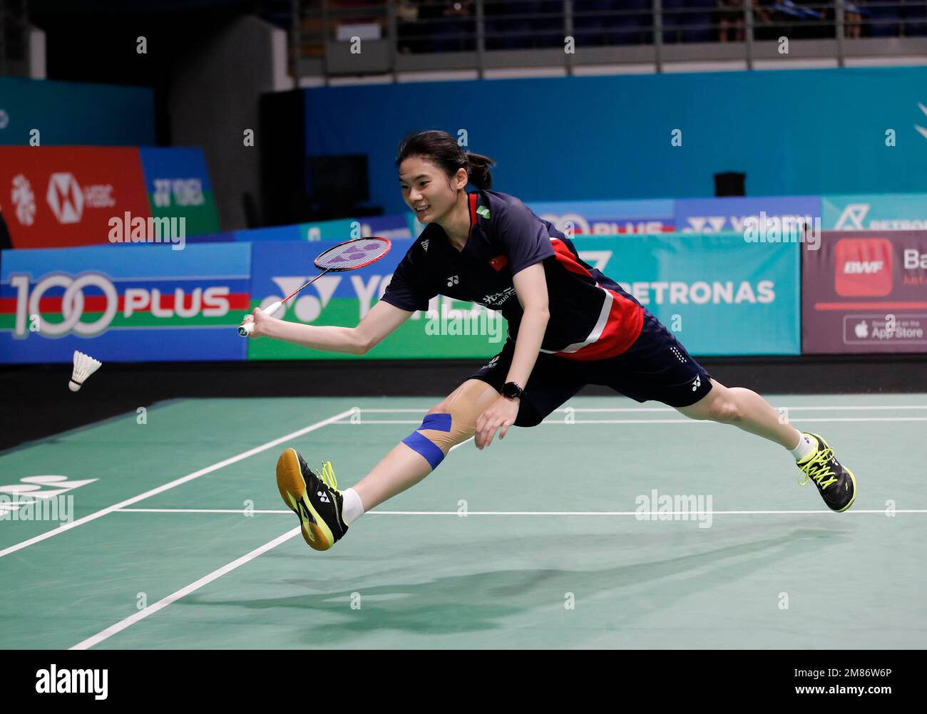 Han Yue of China plays against Tai Tzu Ying of Chinese Taipei during the Womens Single second round match of the Petronas Malaysia Open 2023 at Axiata Arena