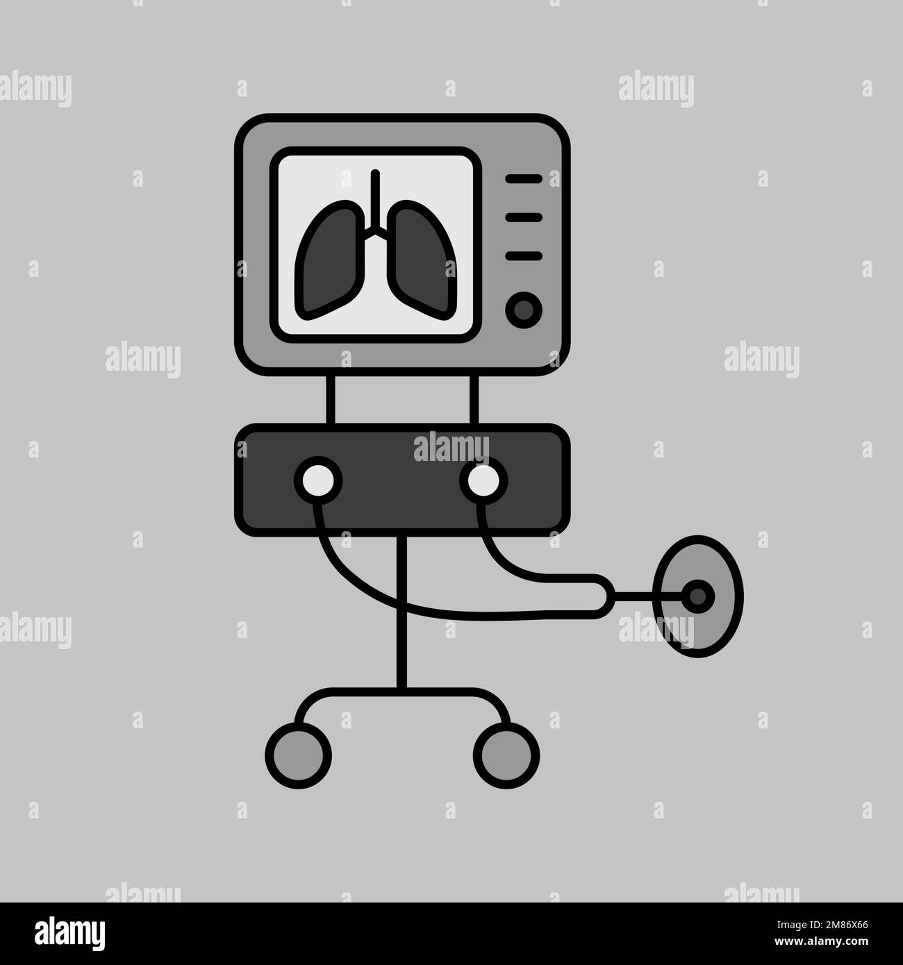 ICU ventilator vector grayscale icon, medical therapy for lungs ventilation. Intensive care for COVID-19. Medical sign. Coronavirus Stock Vector