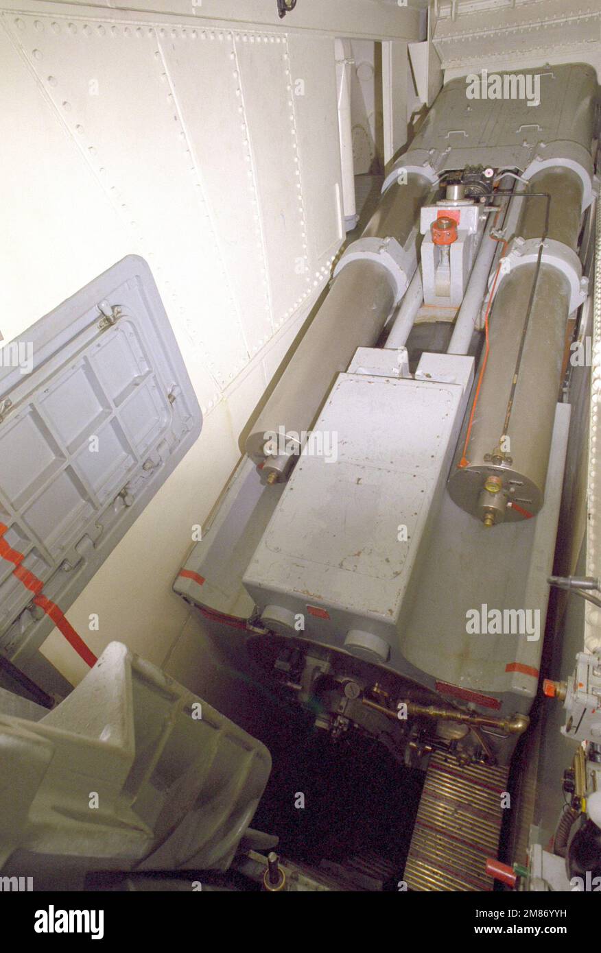 A view of the breach end of the center Mark 7 16inch/50caliber gun