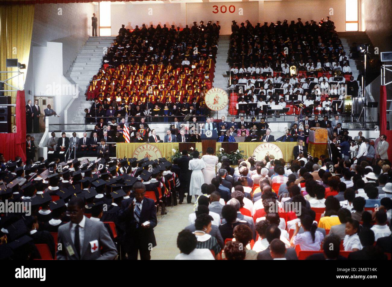 President Ronald Reagan gives graduation address to the graduating