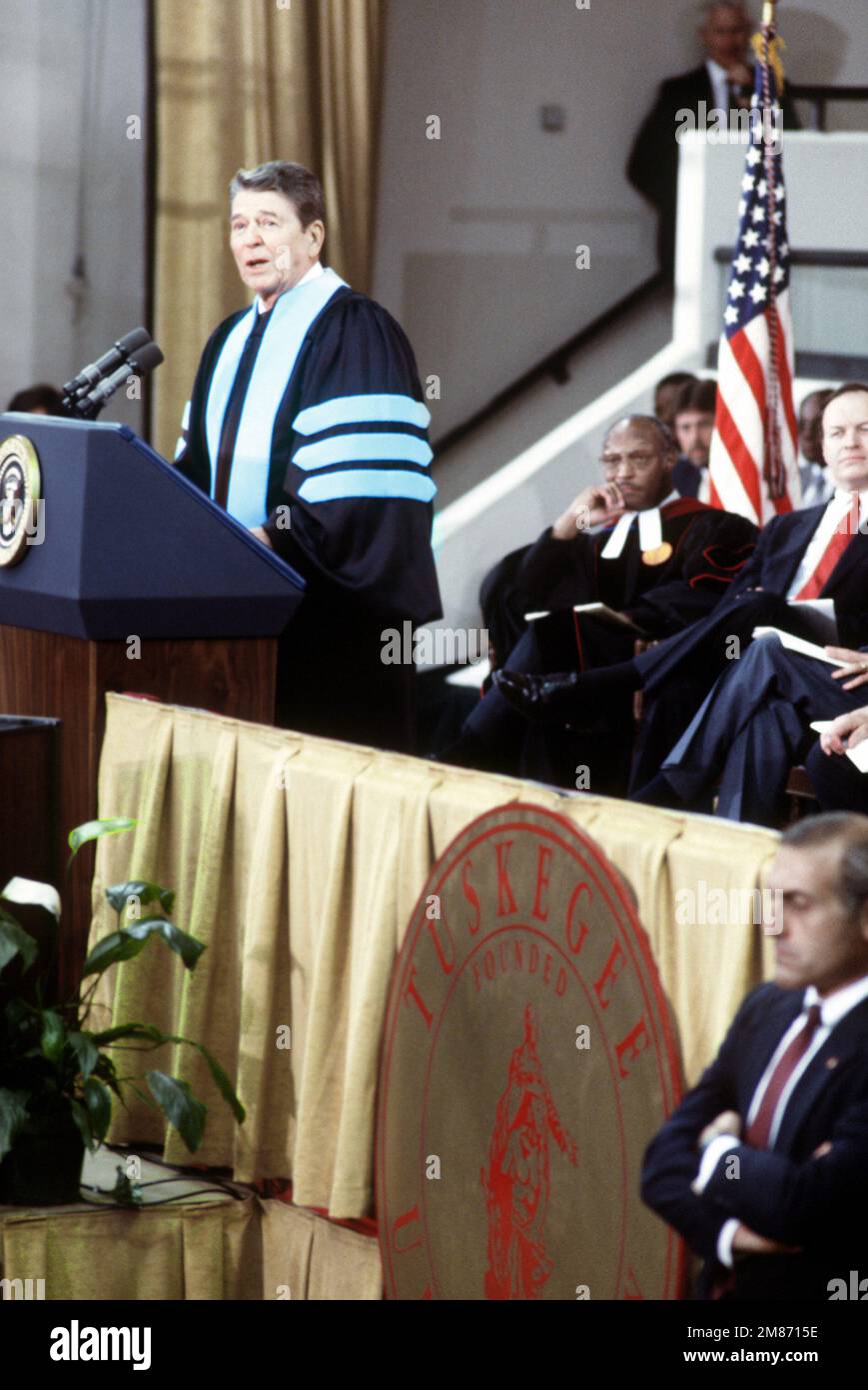 President Ronald Reagan gives graduation address to the graduating