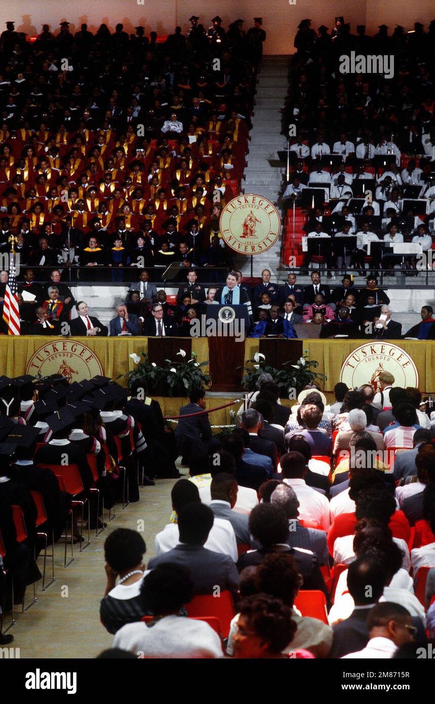 President Ronald Reagan gives graduation address to the graduating