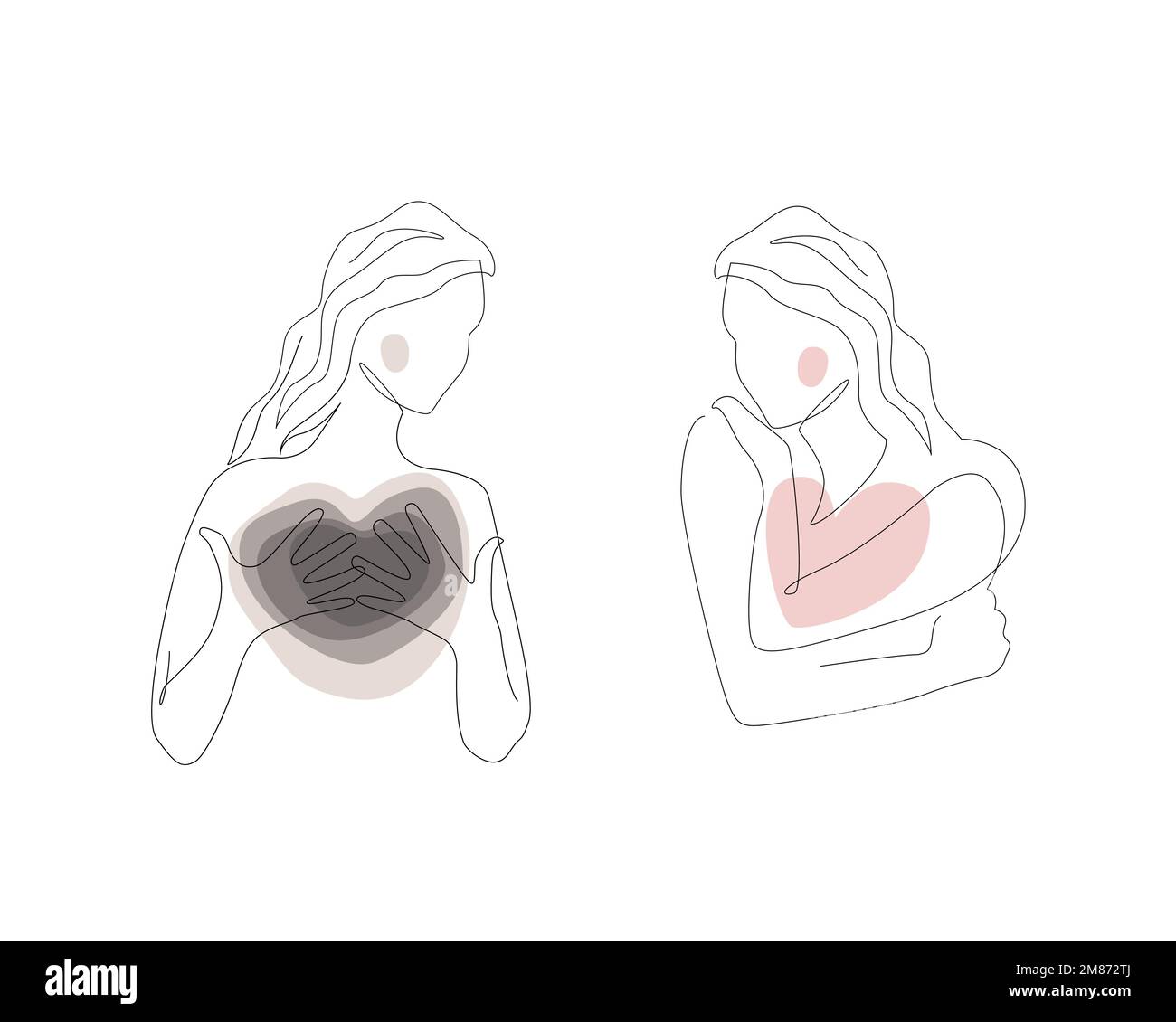 Depressed woman with emptiness inside and happy woman that love and care about herself. Concepts of treating mental health problems and psychotherapy Stock Vector