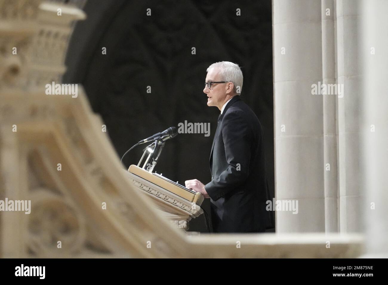 United States Secretary of Veterans Affairs Denis McDonough delivers remarks a memorial service for former US Secretary of Defense Ash Carter in the Washington National Cathedral in Washington, DC on Thursday, January 12, 2023. Credit: Chris Kleponis / Pool via CNP Stock Photo