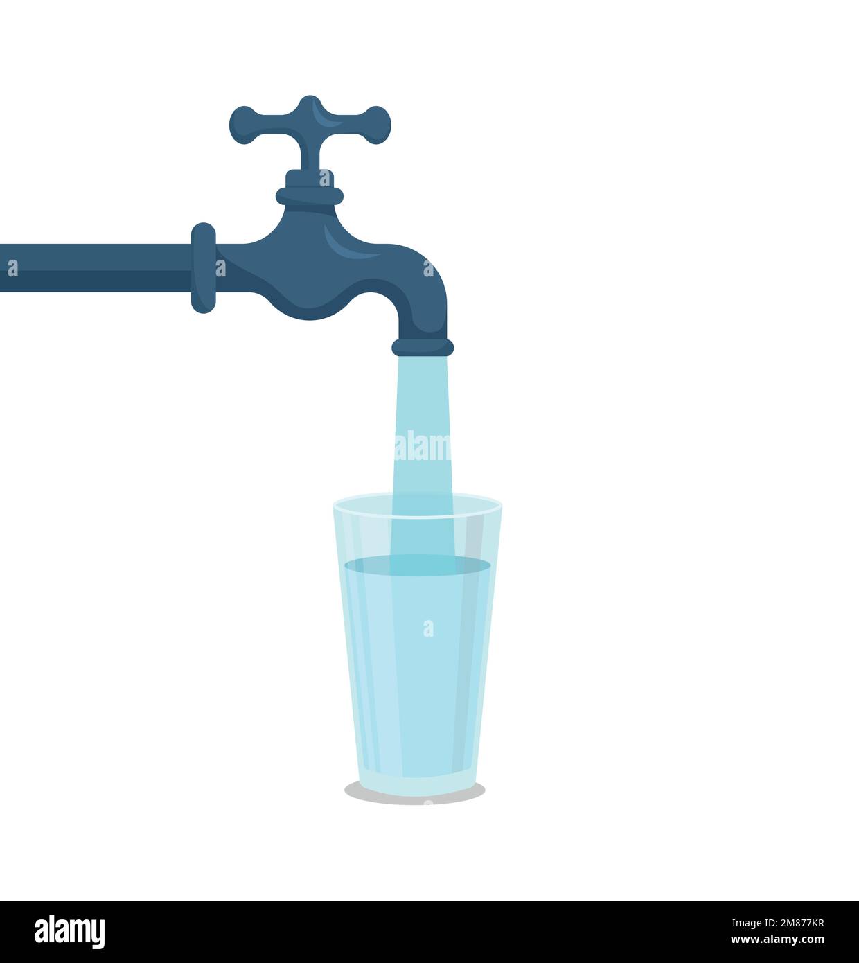 Water tap with glass. Filling cup beverage. Vector illustration. Eps 10