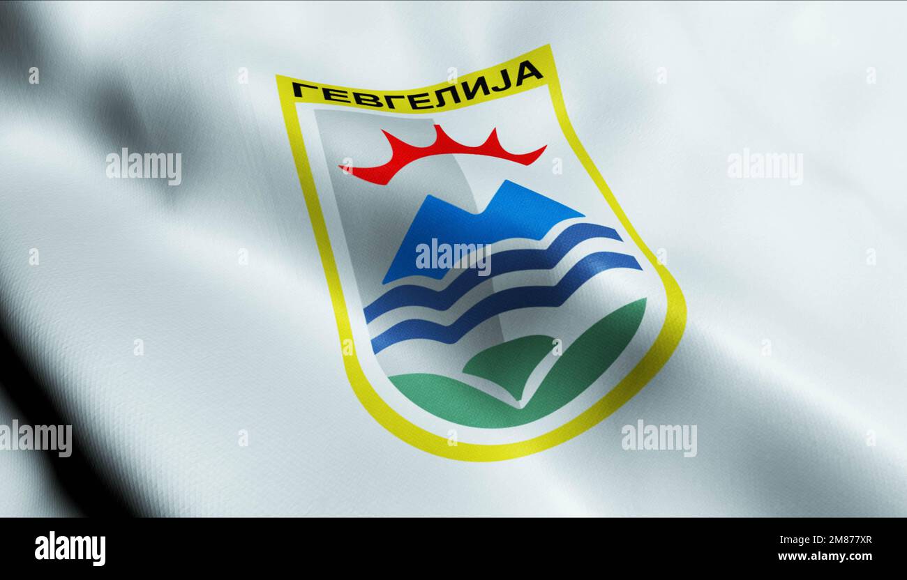 3D Illustration of a waving North Macedonia city flag of Gevgelija Stock Photo
