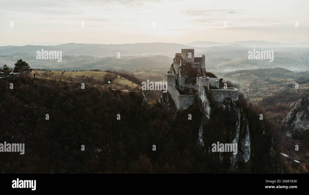 An aerial view of Srebrenik fortress in Bosnia and Herzegovina Stock Photo