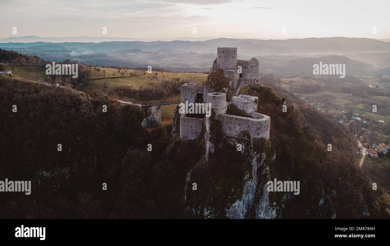 An aerial view of Srebrenik fortress in Bosnia and Herzegovina Stock Photo