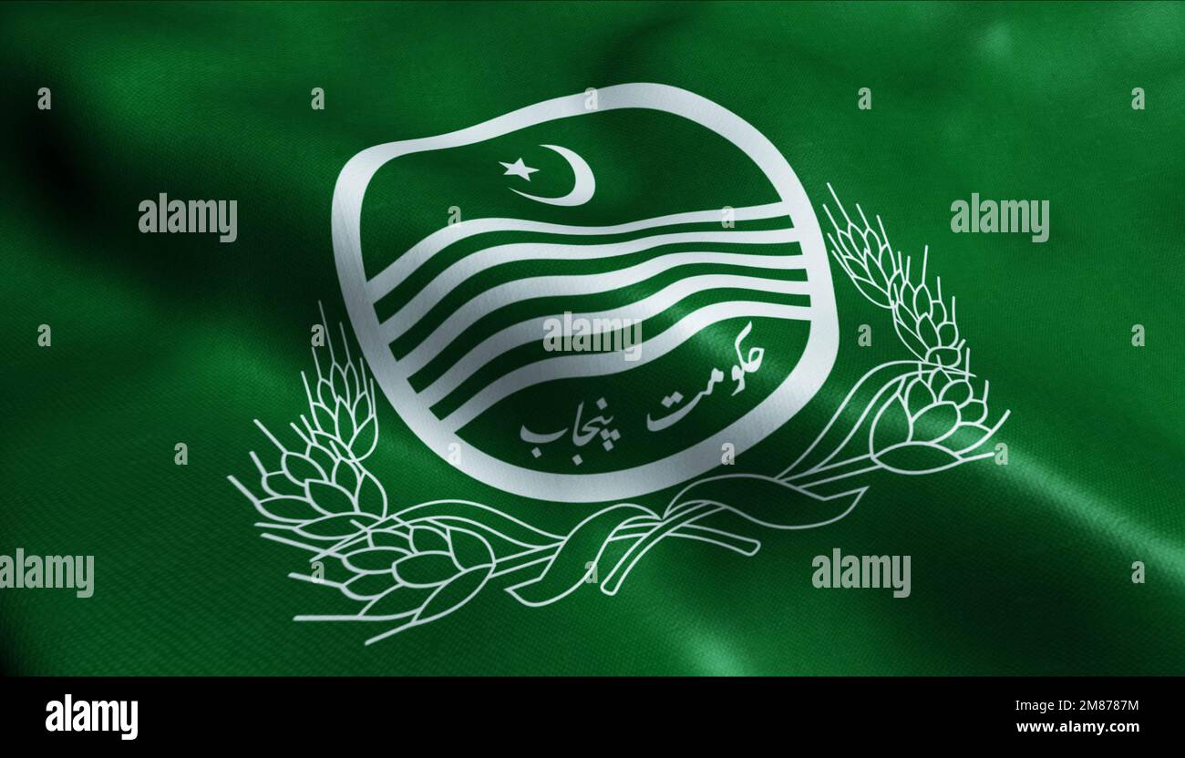 3D Illustration of a waving Pakistan city flag of Faisalabad Stock Photo