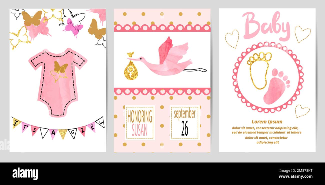 Baby shower girl set. Vector invitation card design Stock Vector Image ...