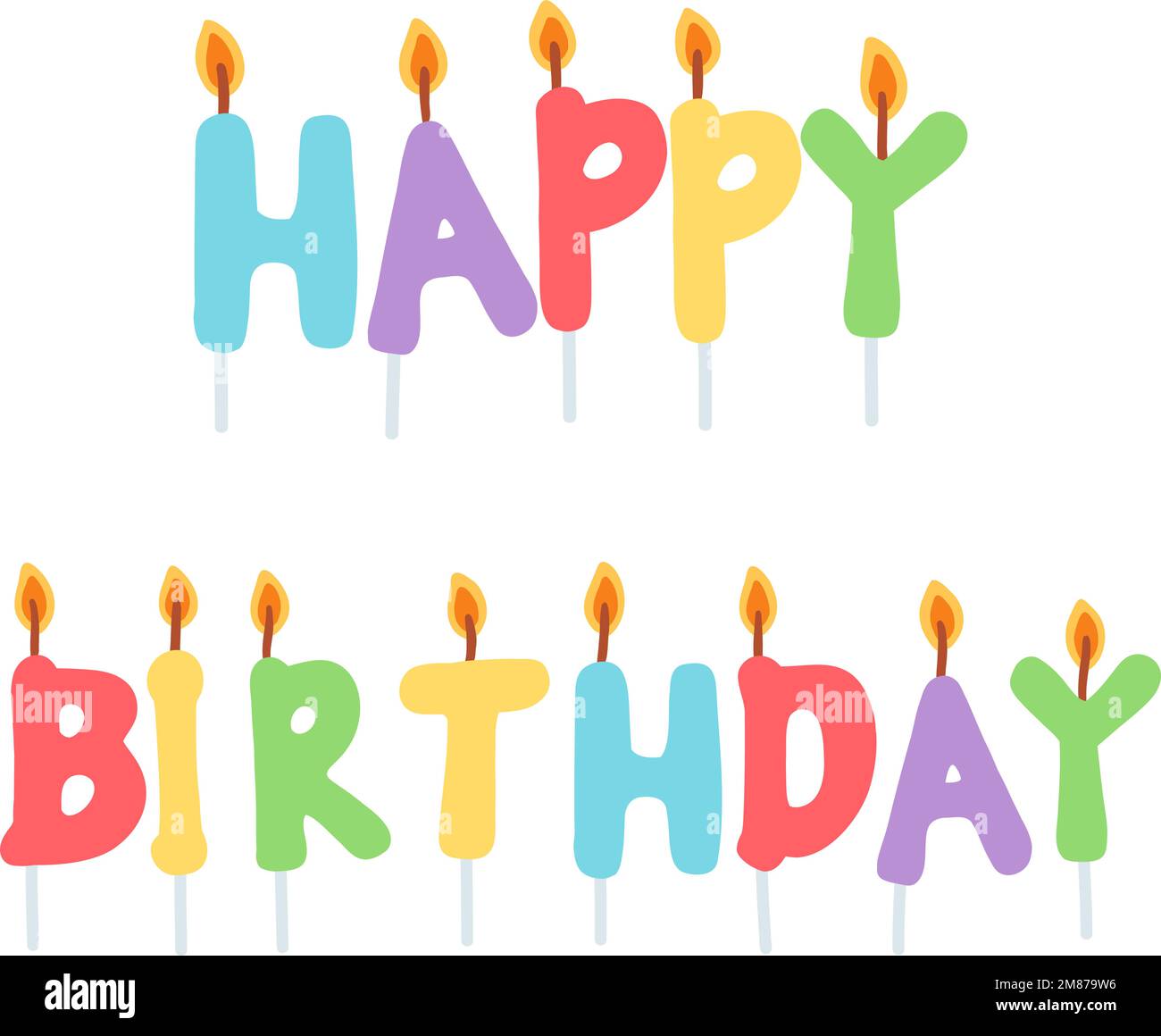Hand drawn colorful Birthday candles. Vector illustration of cake