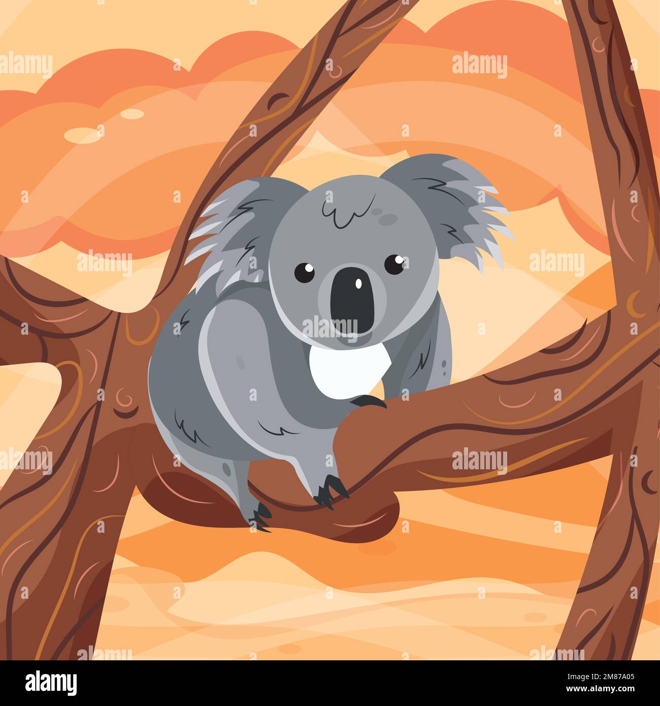 Isolated cute koala hanging on a tree branch Vector Stock Vector