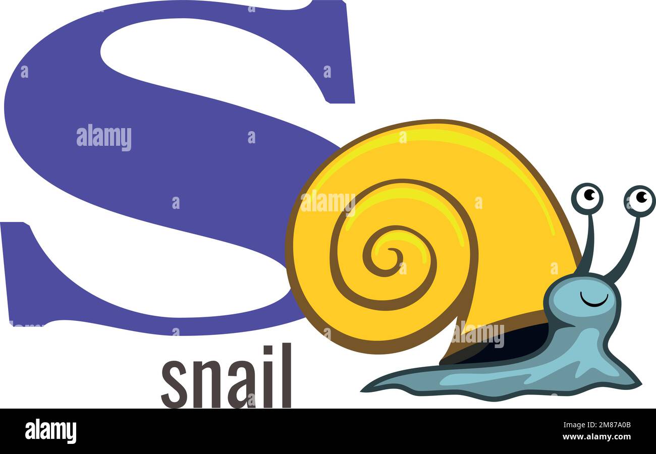 S word. Snail animal with english alphabet letter Stock Vector