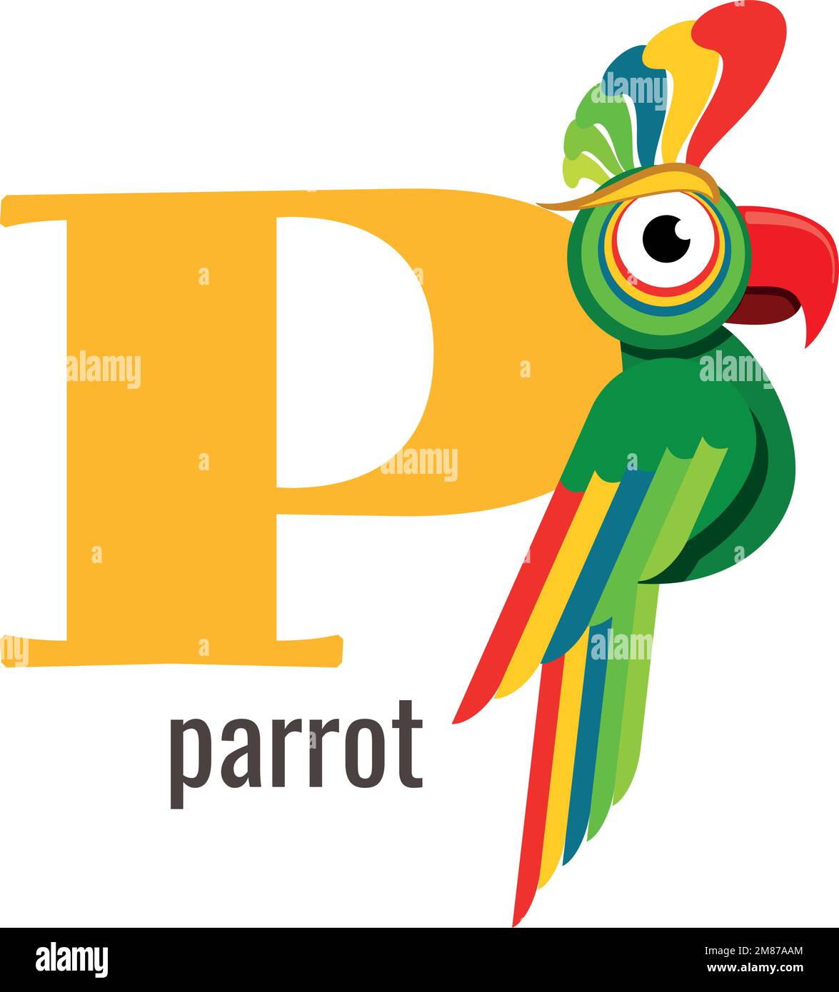 P letter symbol. Parrot card. Alphabet word Stock Vector